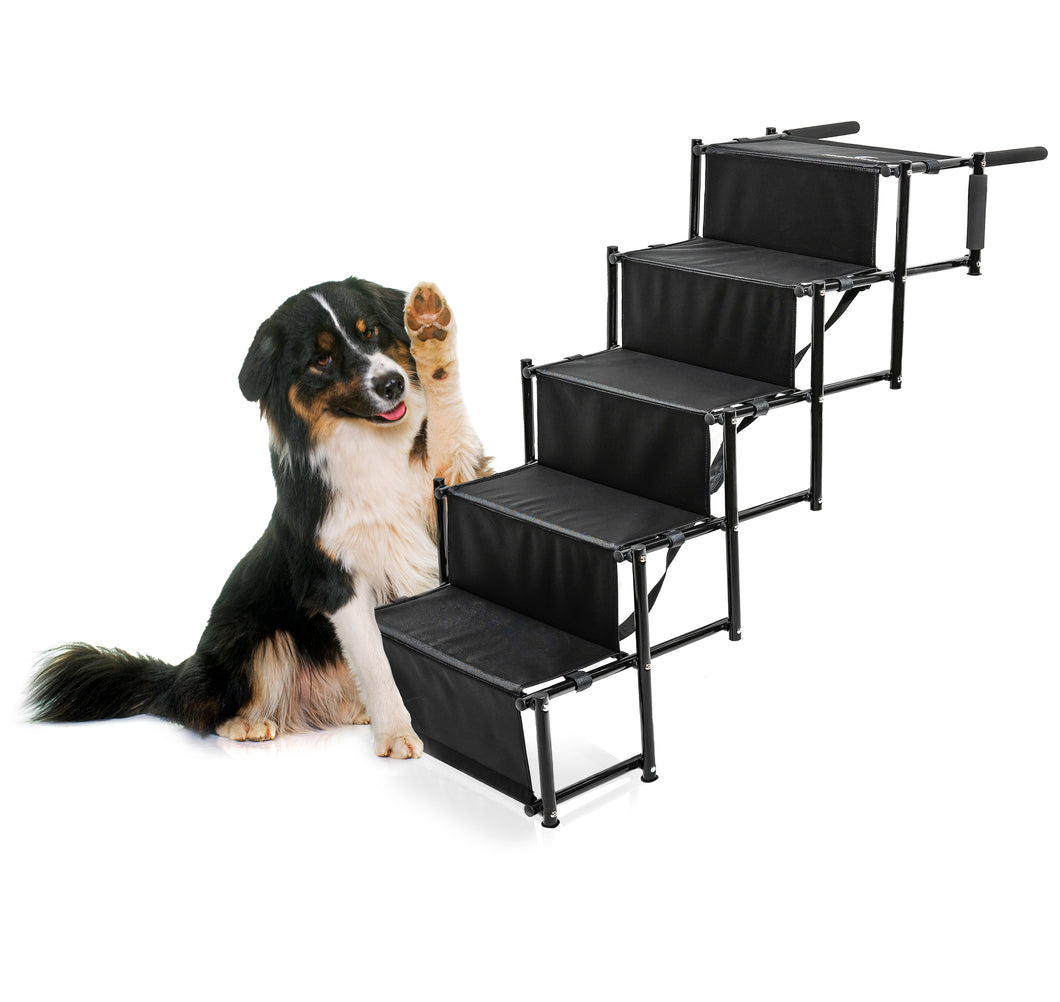 FRIEDRISCHS original Hundetreppe | 5 Stufen |  gelenkschonend für Ihr Haustier | hochwertiger, faltbarer Kofferraumeinstieg mit Stufen | Hund | Katze | tragbare, faltbare Hundeleiter | praktisch | Hundeeinstieg